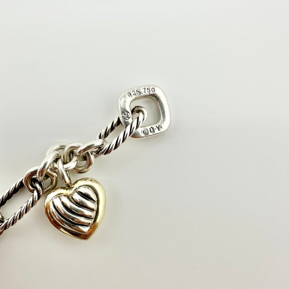 David Yurman Figaro Heart Charm Bracelet w/ 18K Yellow Gold - 7.25" - Picture 13 of 16